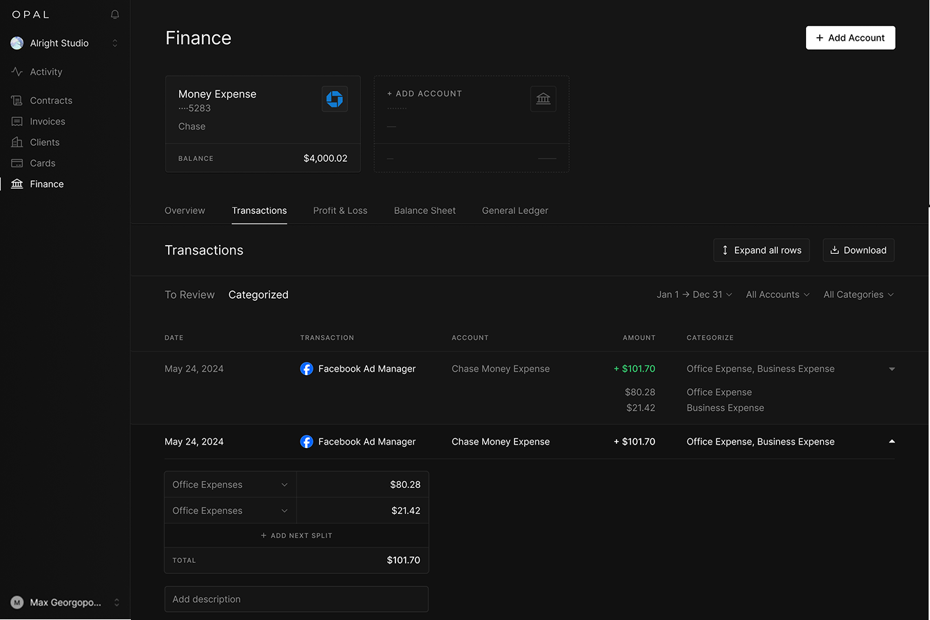 Finance, Transactions, Categorized