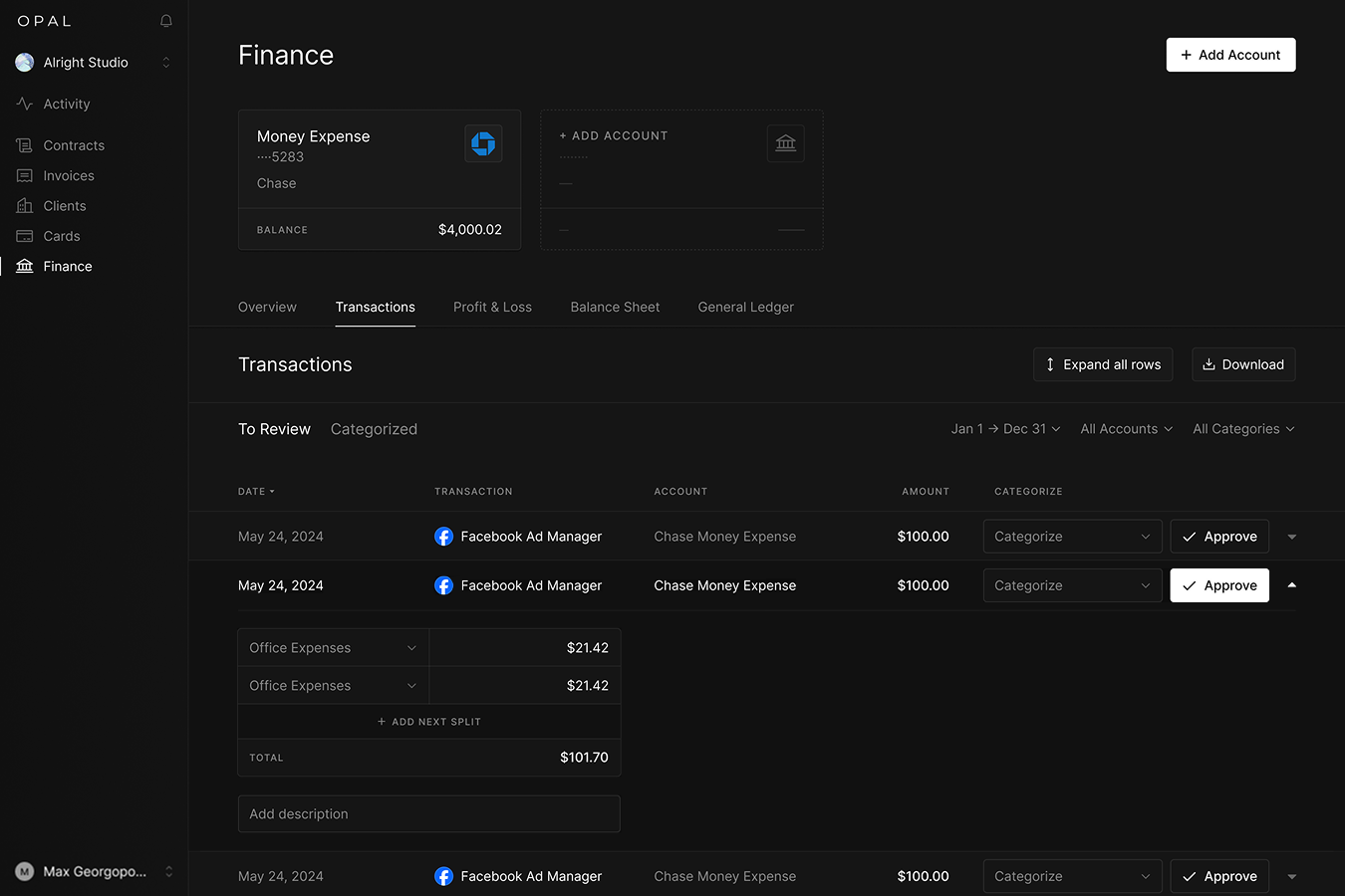 Finance, Transactions, Review