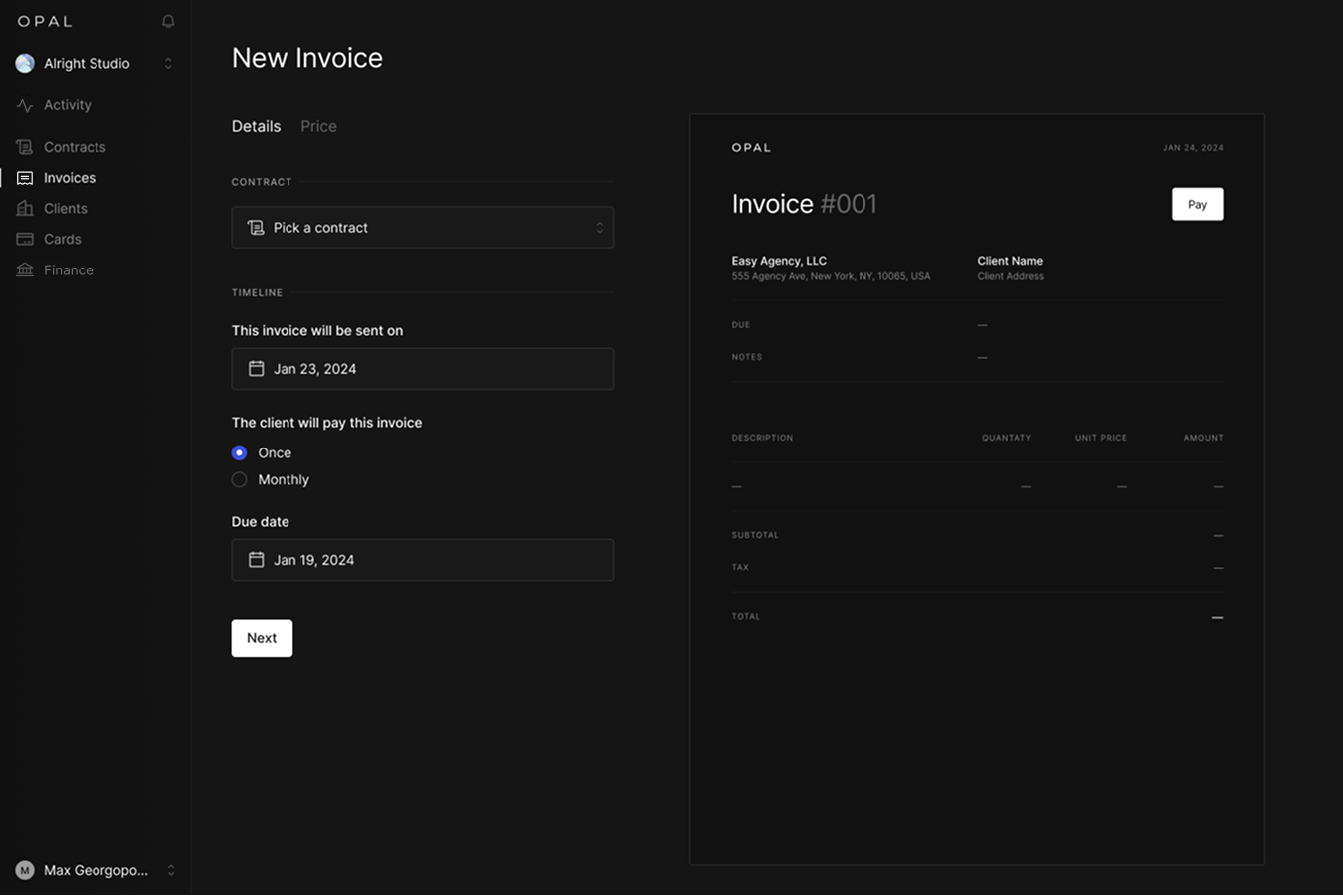 Invoice, New, Details