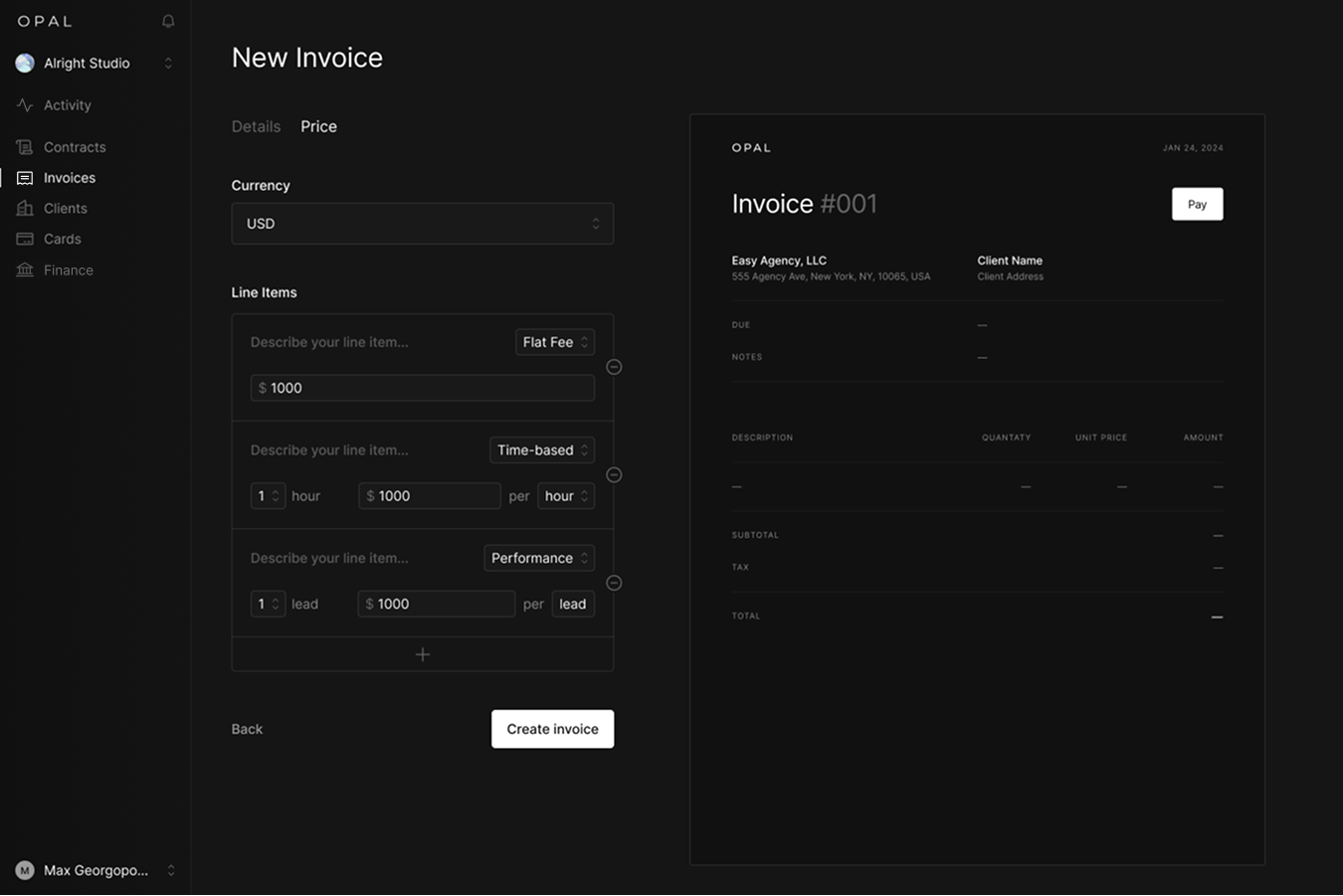 Invoice, New, Pricing